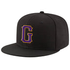 Custom Black Purple-Gold Stitched Adjustable Snapback Hat photo 1