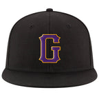 Custom Black Purple-Gold Stitched Adjustable Snapback Hat photo 2