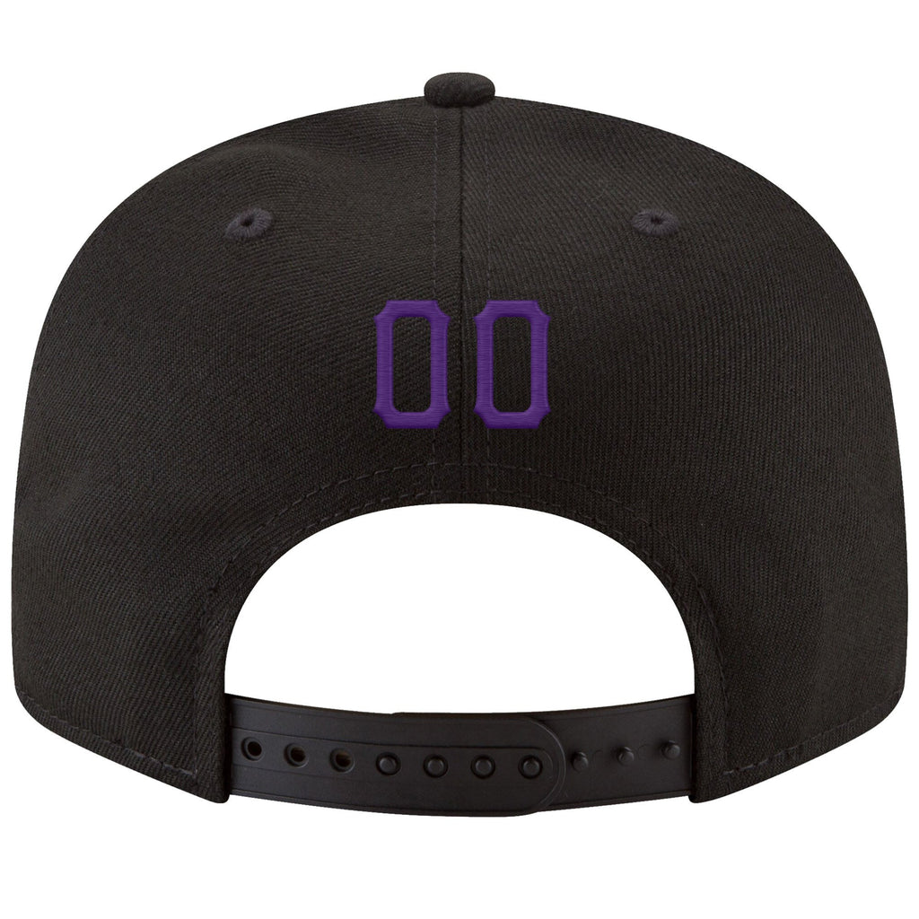 Custom Black Purple-Gold Stitched Adjustable Snapback Hat photo 3