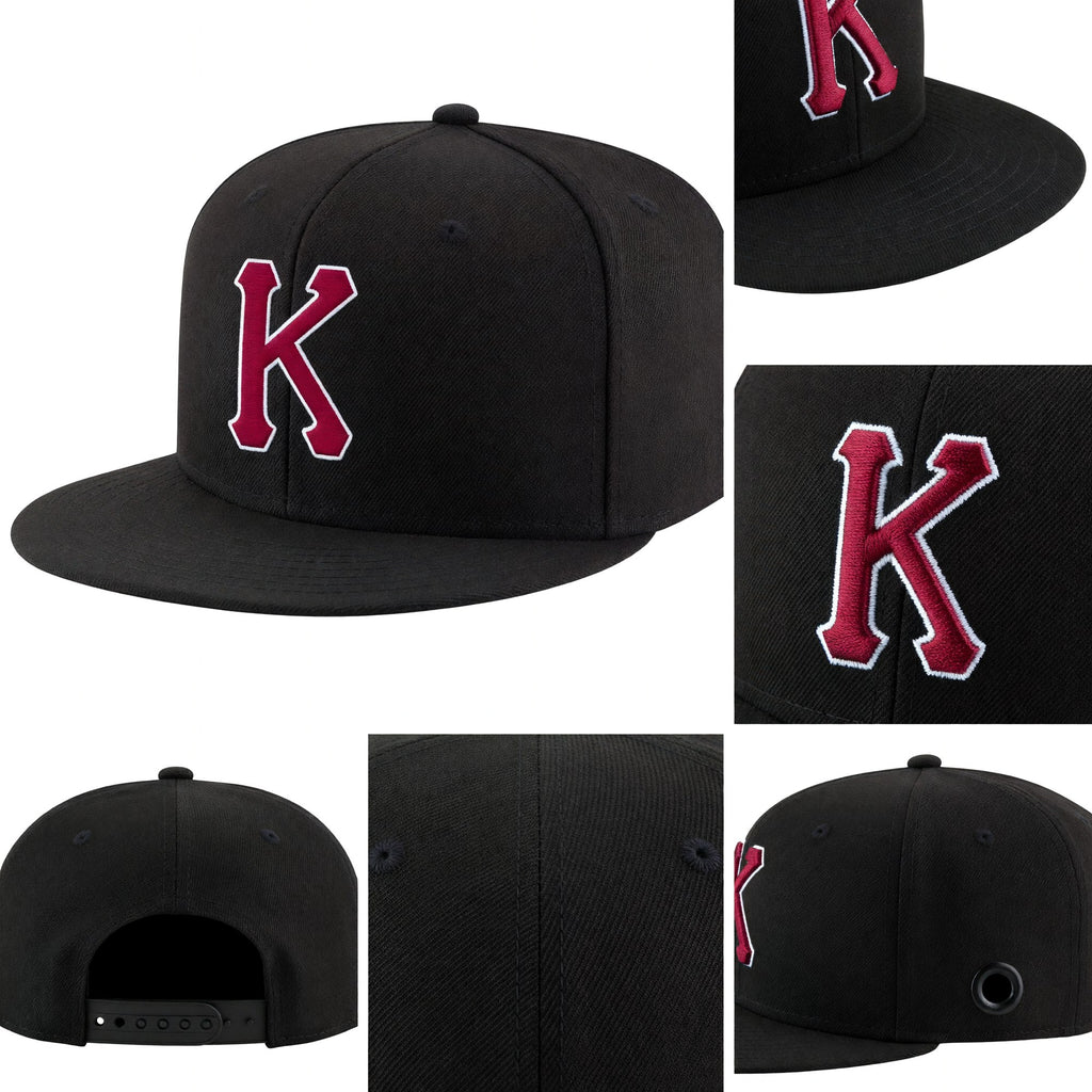 Custom Black Crimson-White Stitched Adjustable Snapback Hat detail