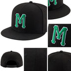 Custom Black Kelly Green-White Stitched Adjustable Snapback Hat detail