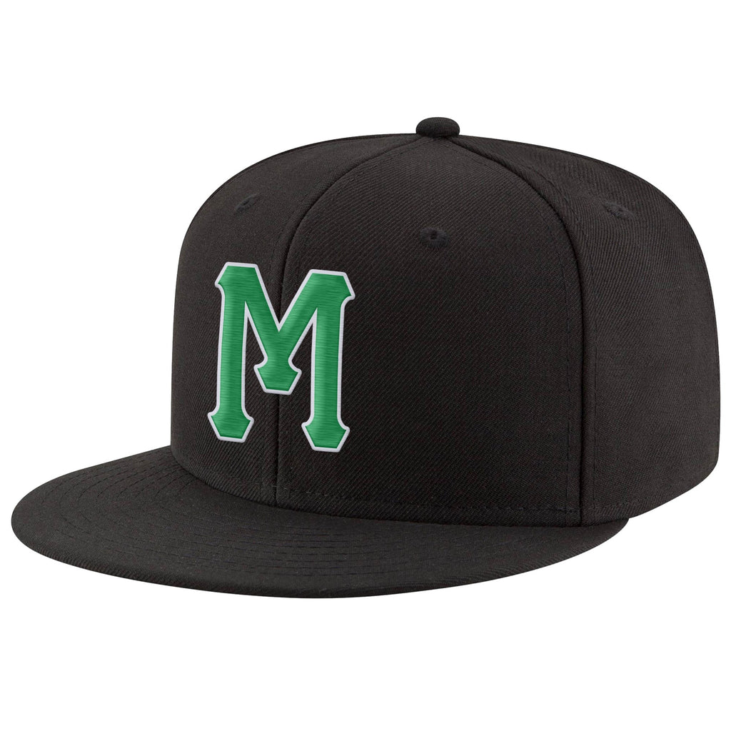 Custom Black Kelly Green-White Stitched Adjustable Snapback Hat photo 1