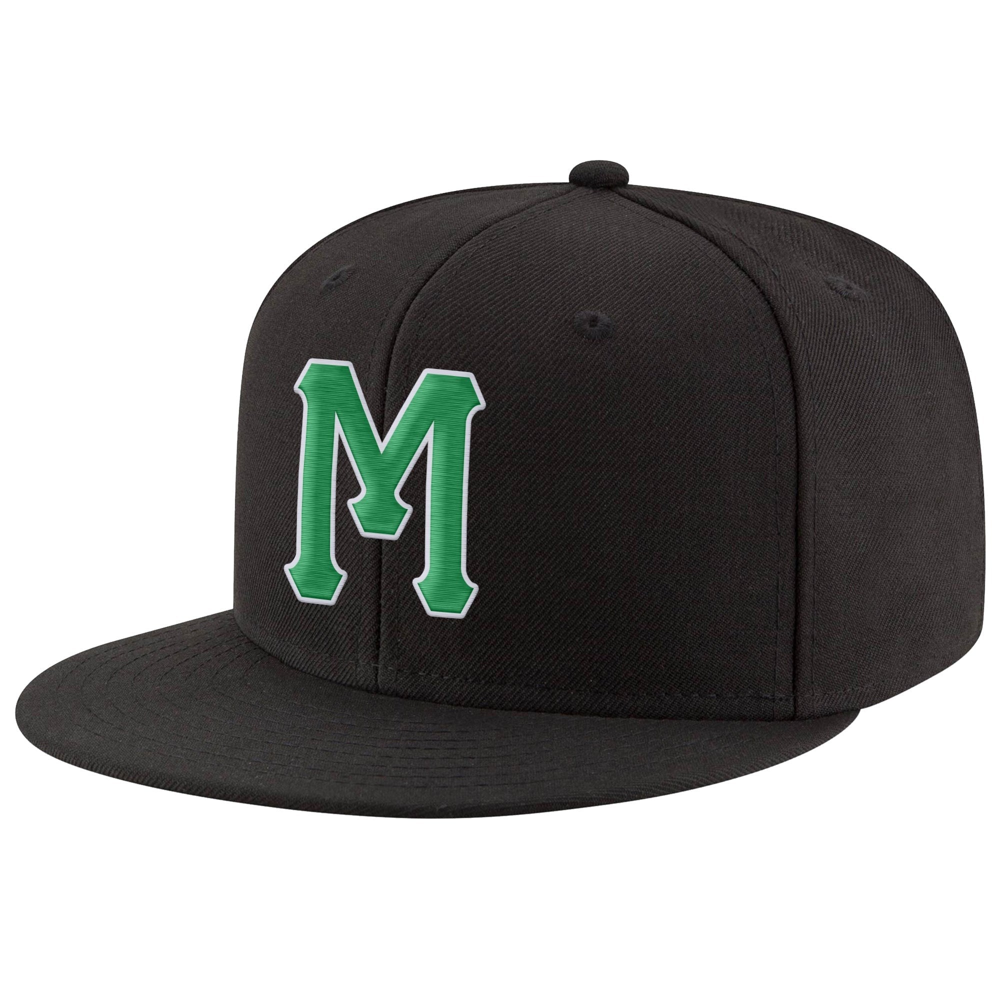 Custom Black Kelly Green-White Stitched Adjustable Snapback Hat photo 1