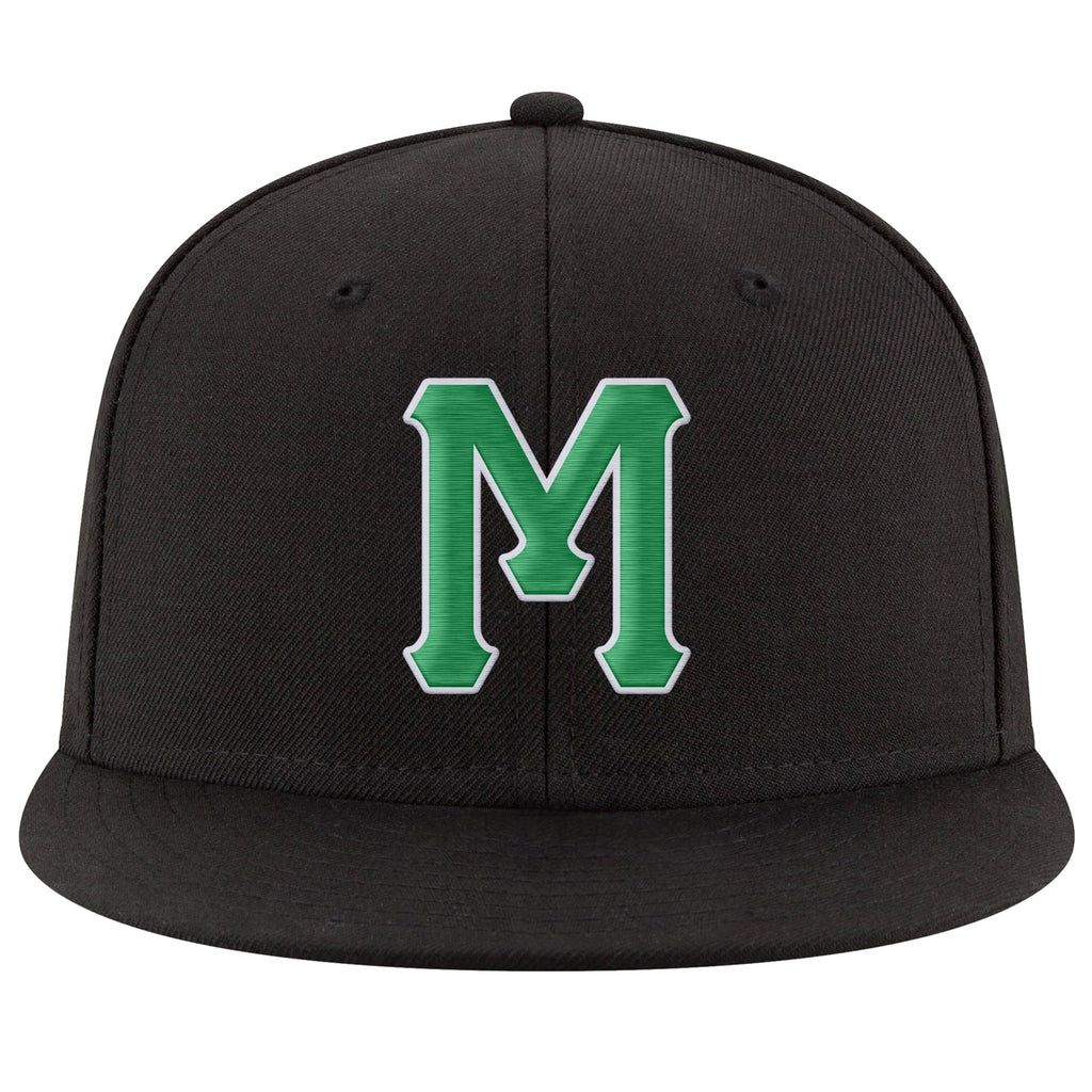 Custom Black Kelly Green-White Stitched Adjustable Snapback Hat photo 2