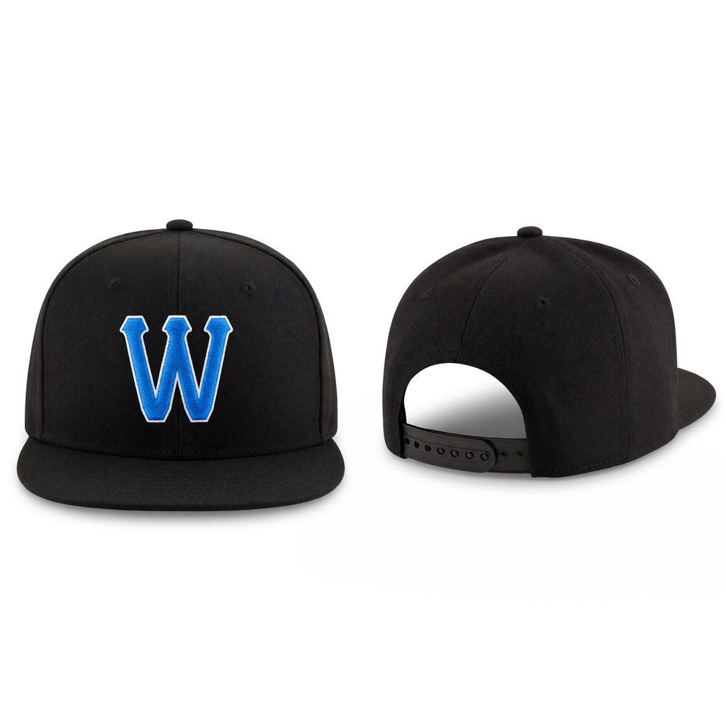 Custom Black Powder Blue-White Stitched Adjustable Snapback Hat