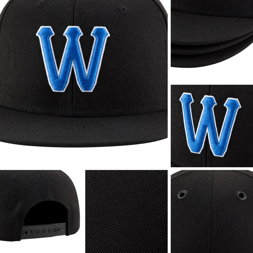 Custom Black Powder Blue-White Stitched Adjustable Snapback Hat detail