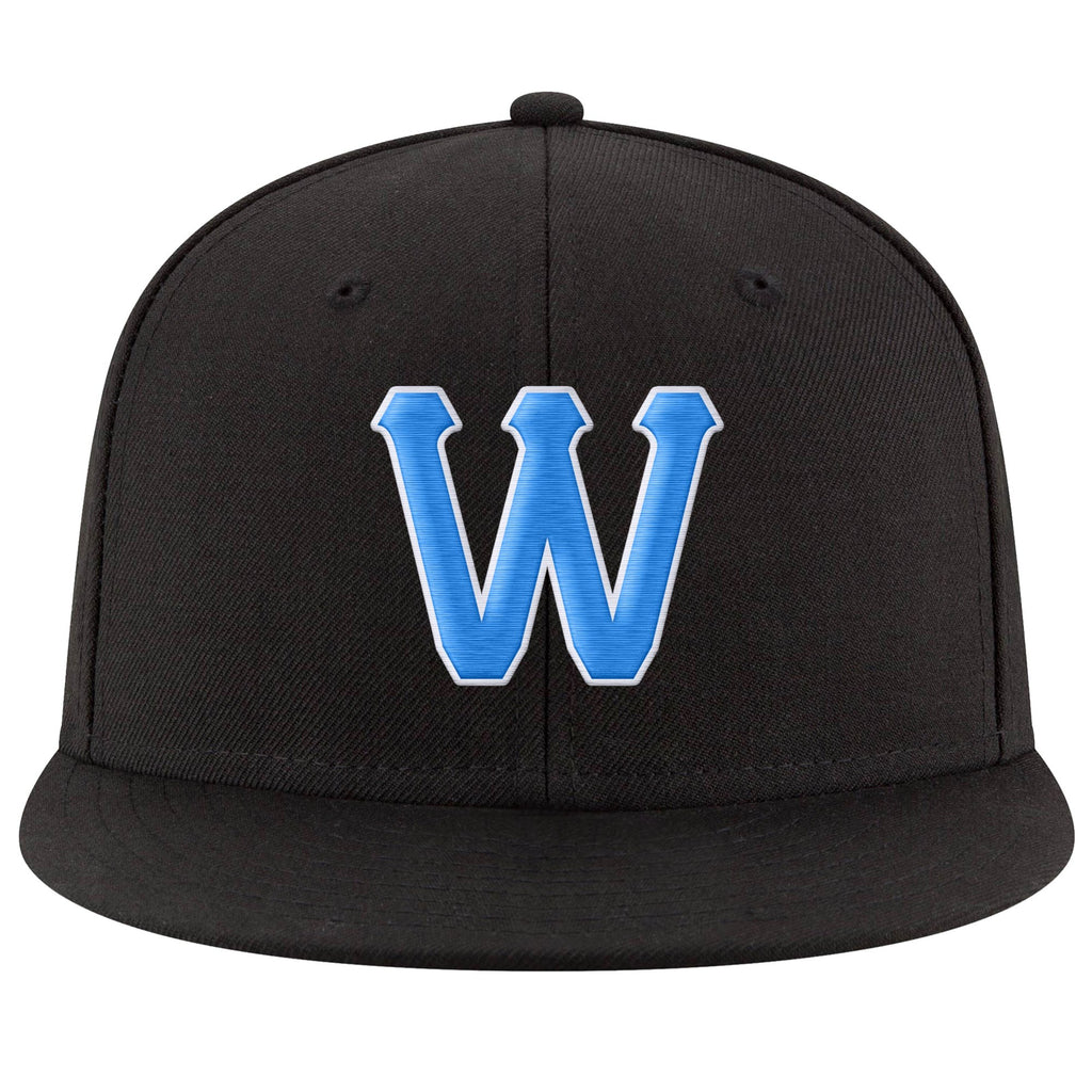 Custom Black Powder Blue-White Stitched Adjustable Snapback Hat photo 2