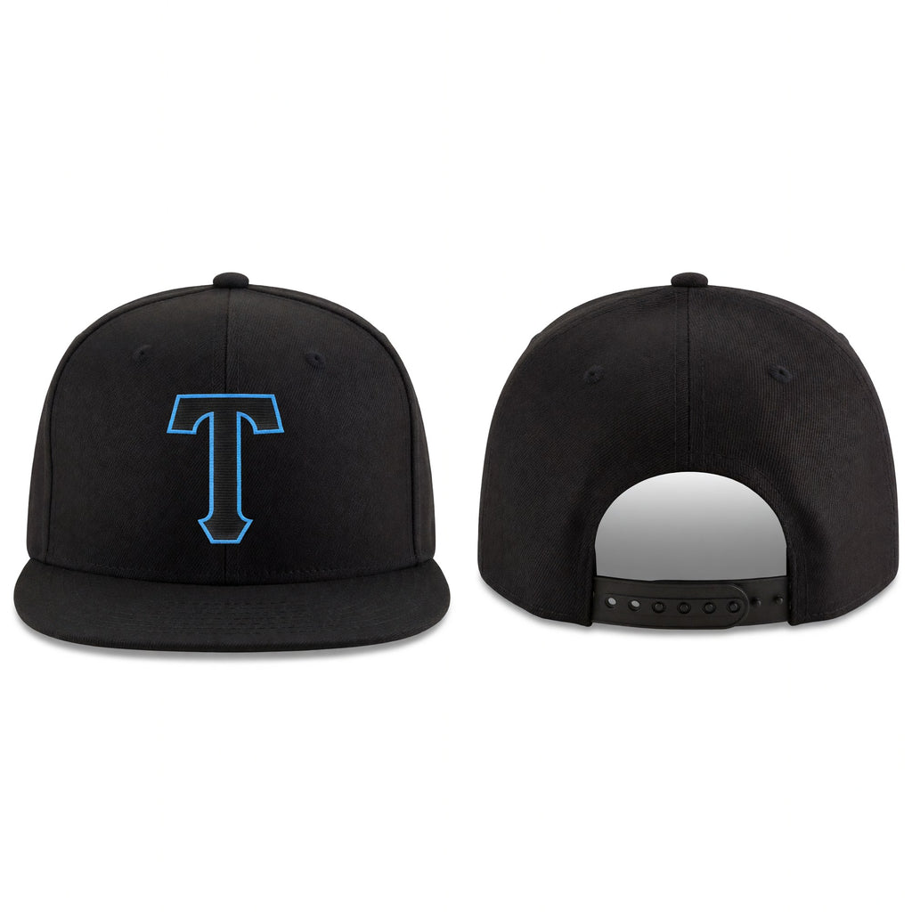 Custom Black Black-Powder Blue Stitched Adjustable Snapback Hat