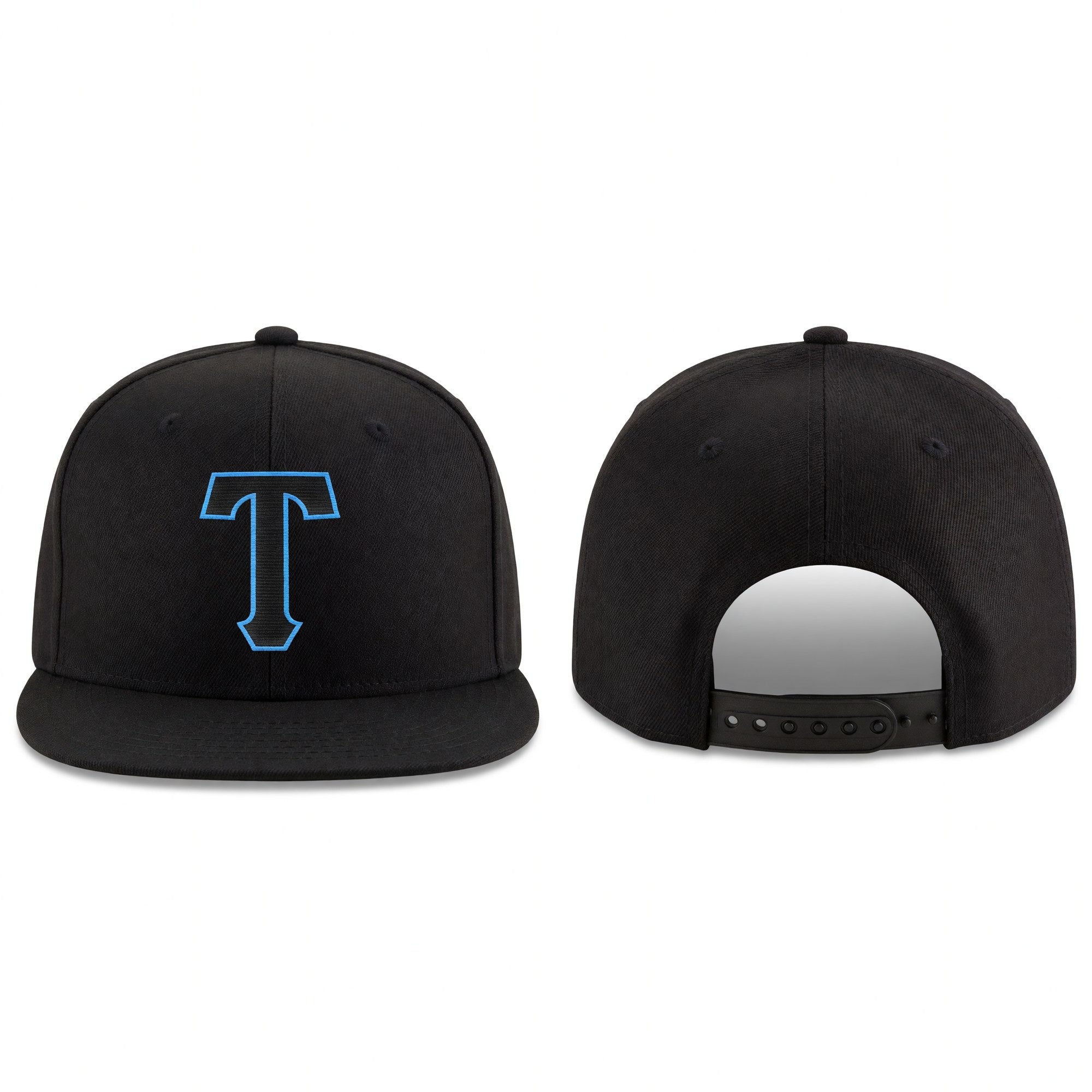 Custom Black Black-Powder Blue Stitched Adjustable Snapback Hat