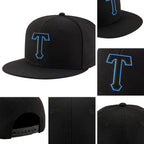 Custom Black Black-Powder Blue Stitched Adjustable Snapback Hat detail