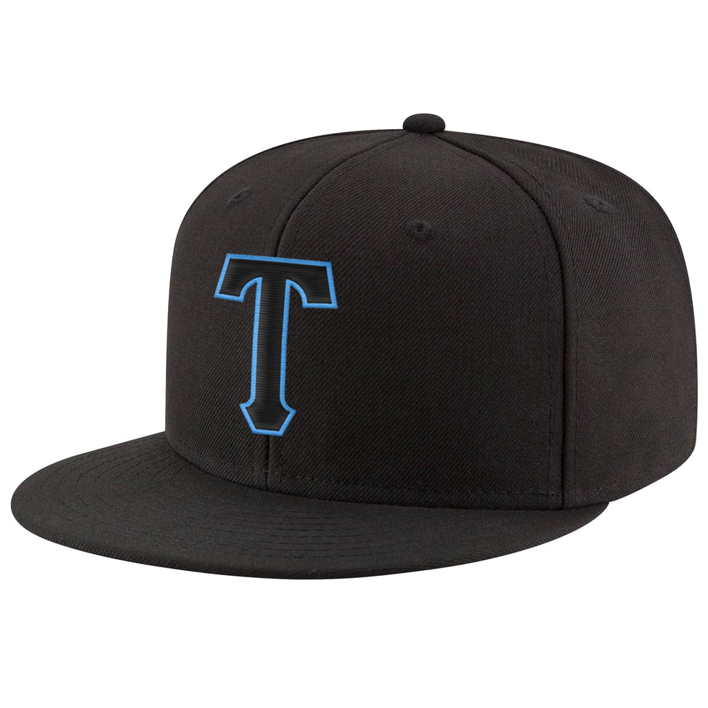 Custom Black Black-Powder Blue Stitched Adjustable Snapback Hat photo 1