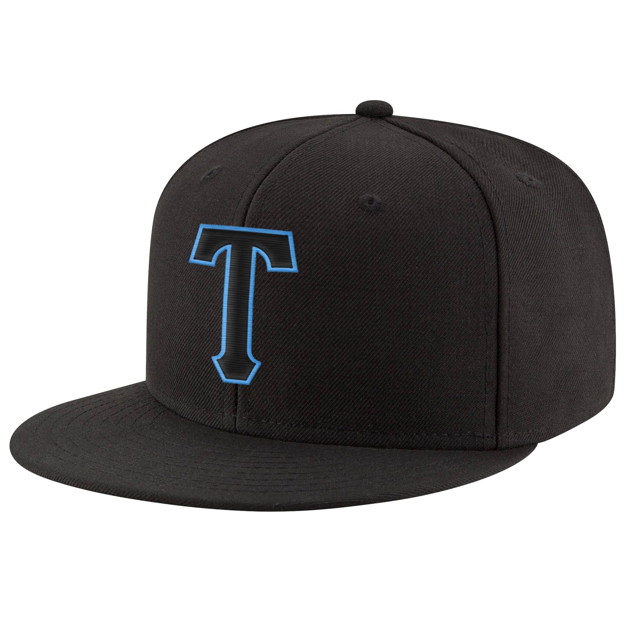 Custom Black Black-Powder Blue Stitched Adjustable Snapback Hat photo 1