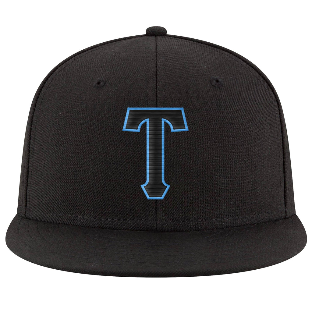 Custom Black Black-Powder Blue Stitched Adjustable Snapback Hat photo 2
