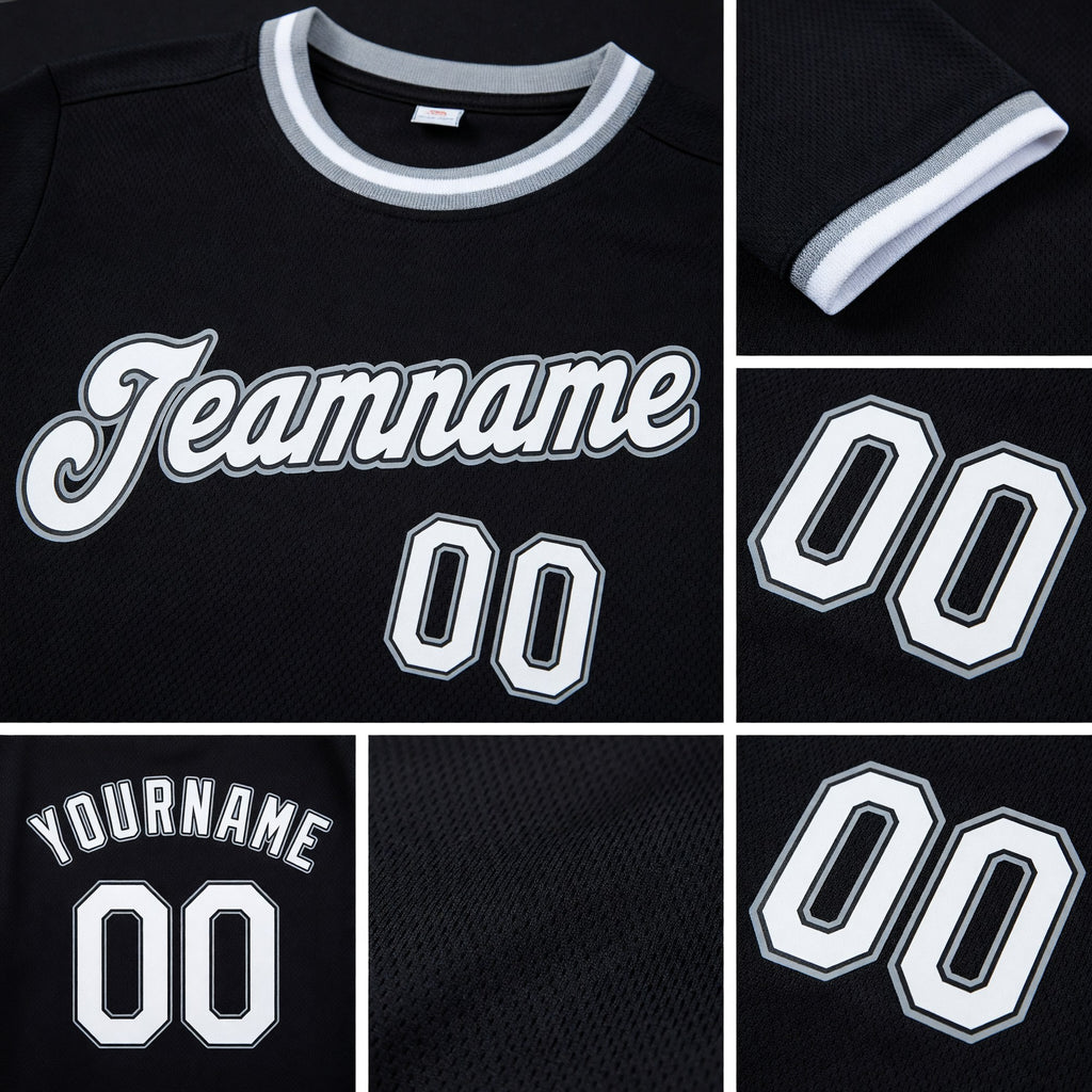 Custom Black White-Gray Performance T-Shirt detail
