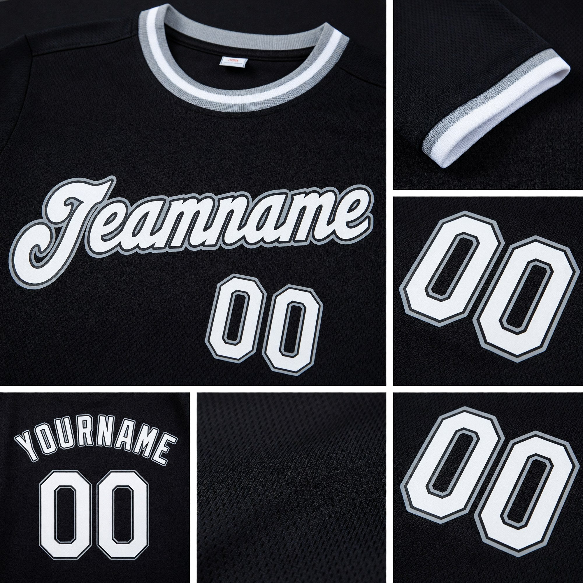 Custom Black White-Gray Performance T-Shirt detail