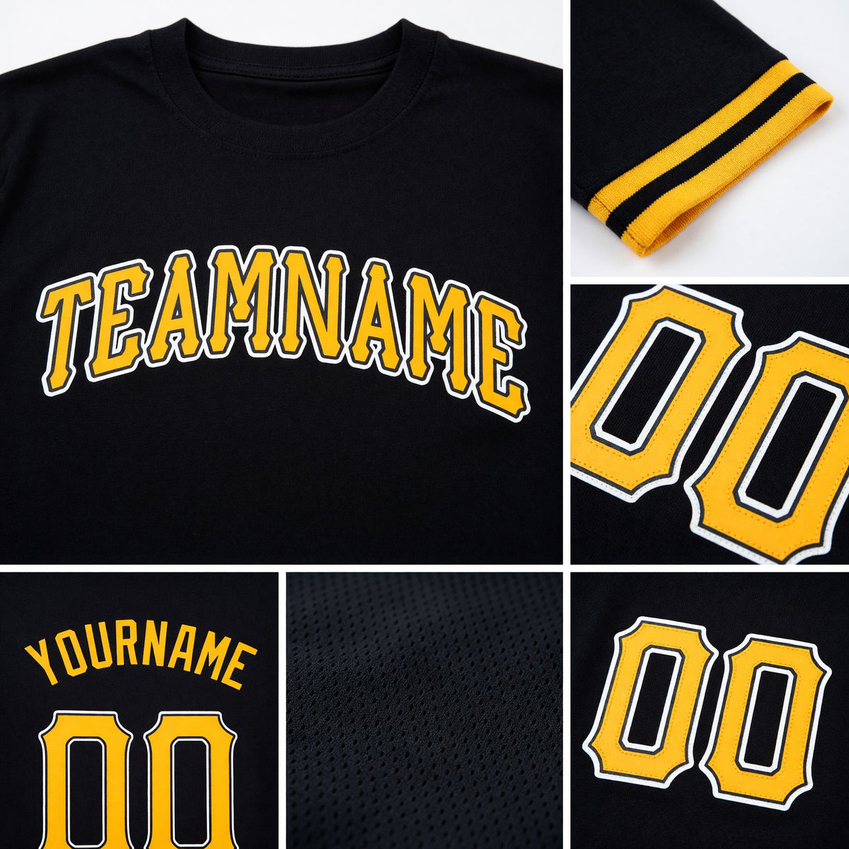 Custom Black Gold-White Performance T-Shirt detail