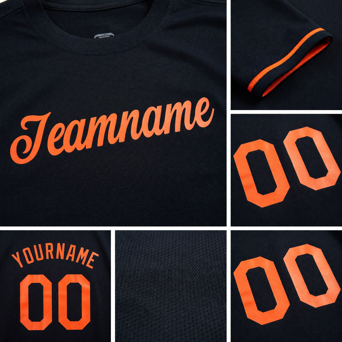 Custom Black Orange Performance T-Shirt detail