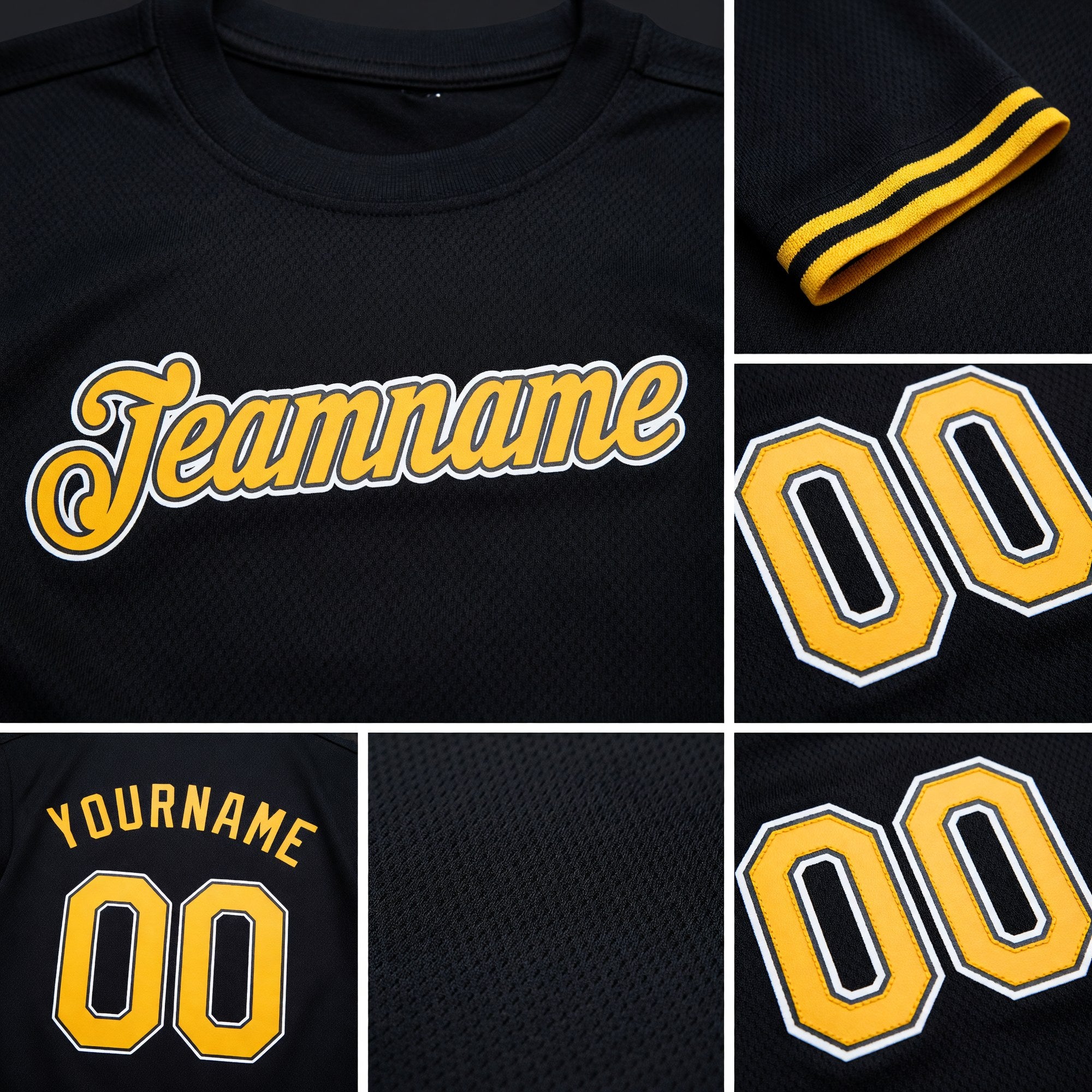 Custom Black Gold-White Performance T-Shirt detail