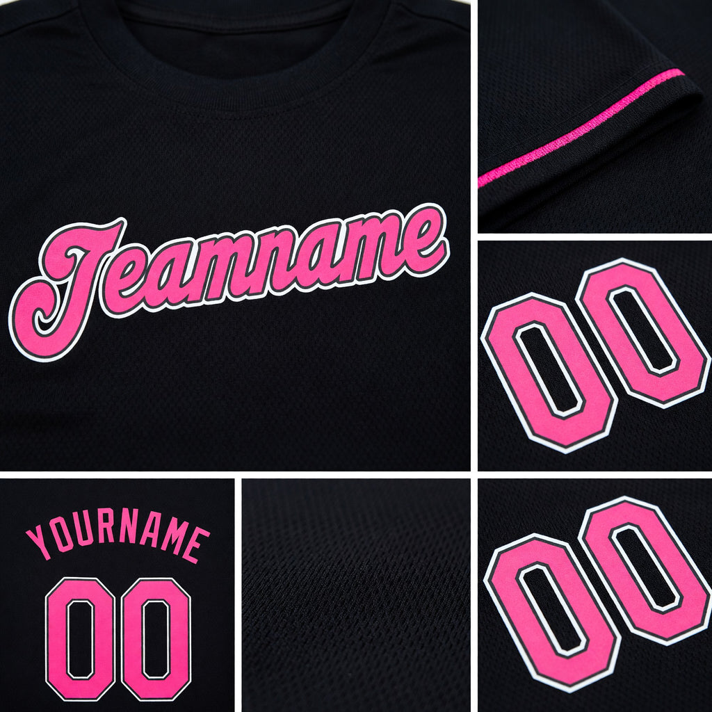 Custom Black Pink-White Performance T-Shirt detail