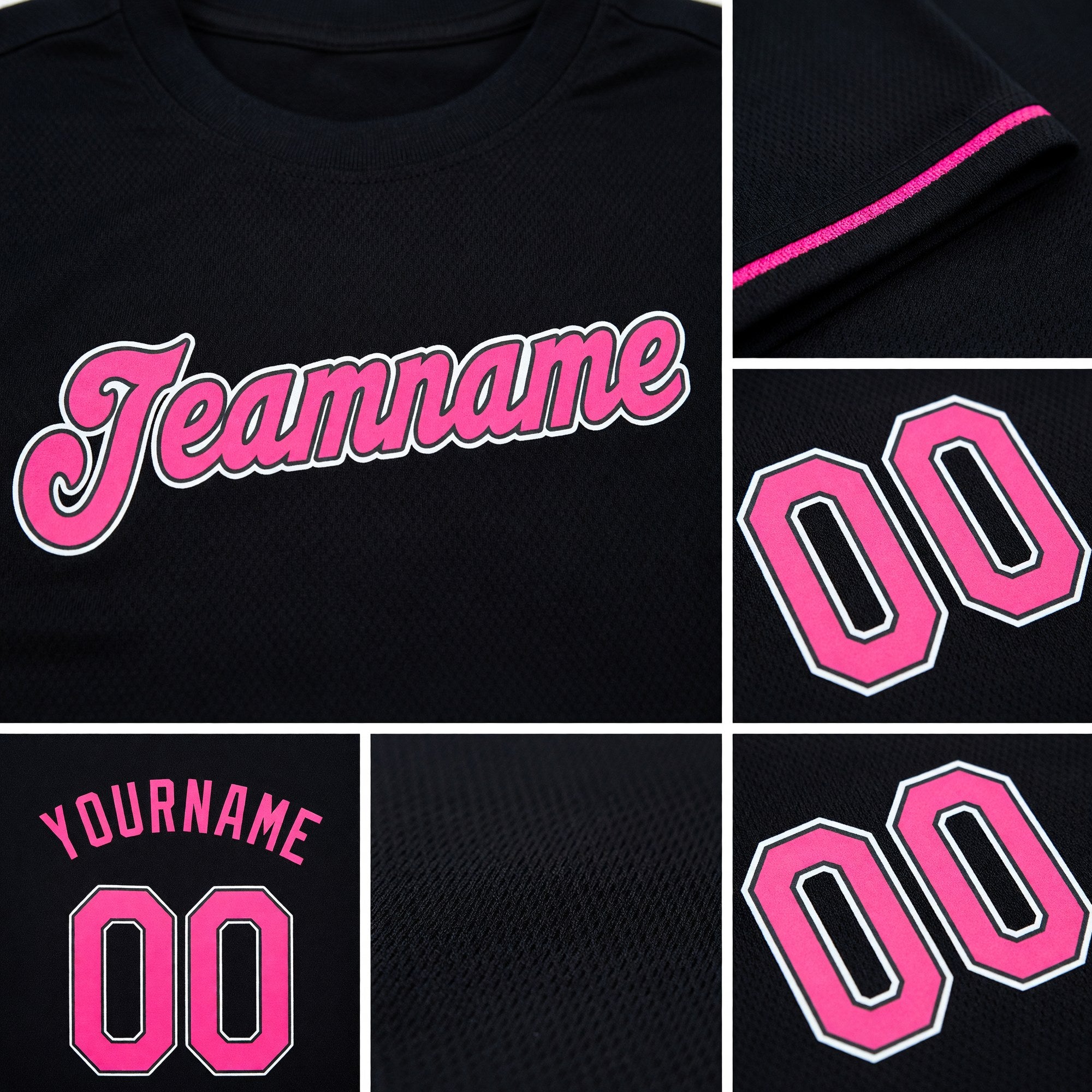 Custom Black Pink-White Performance T-Shirt detail