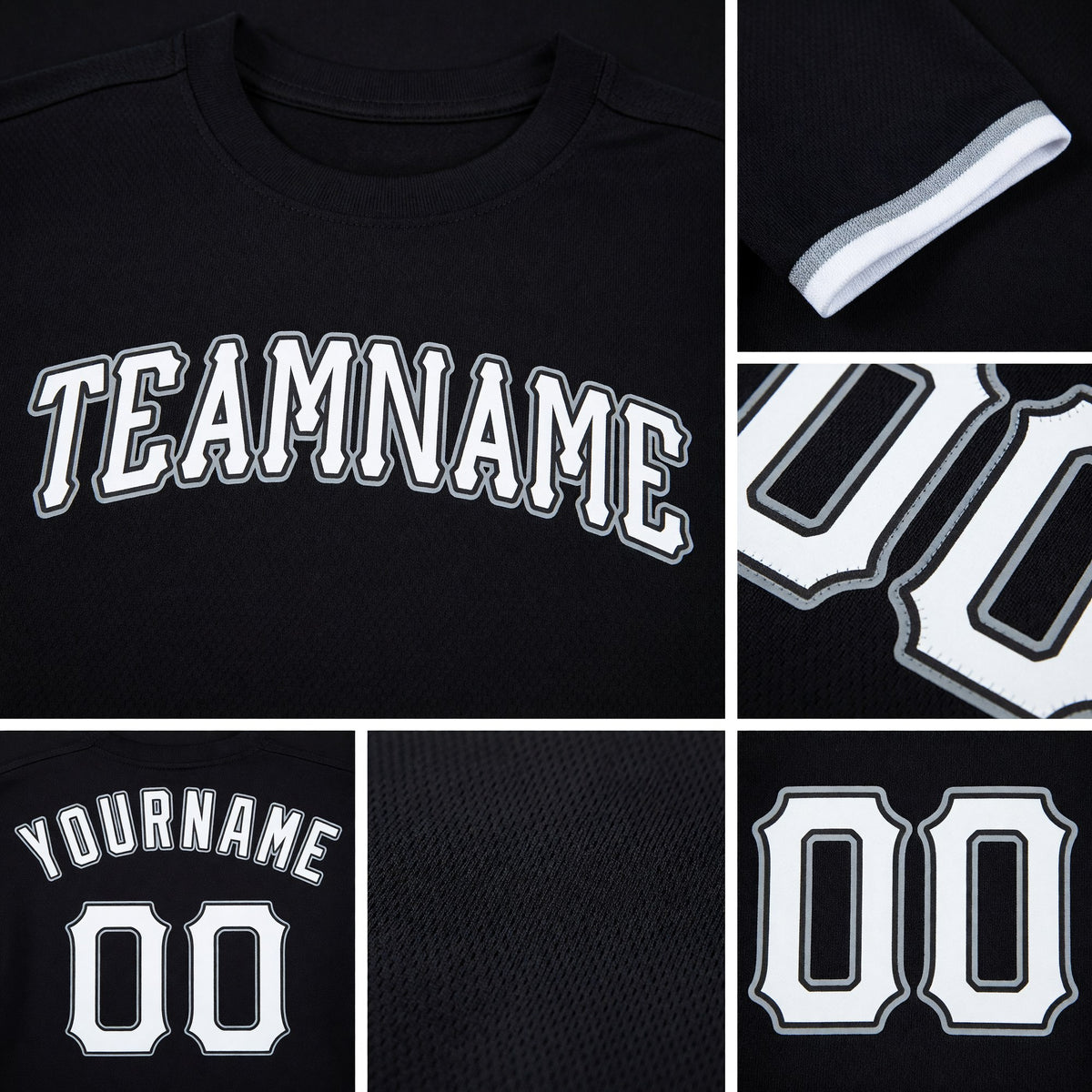 Custom Black White-Gray Performance T-Shirt detail