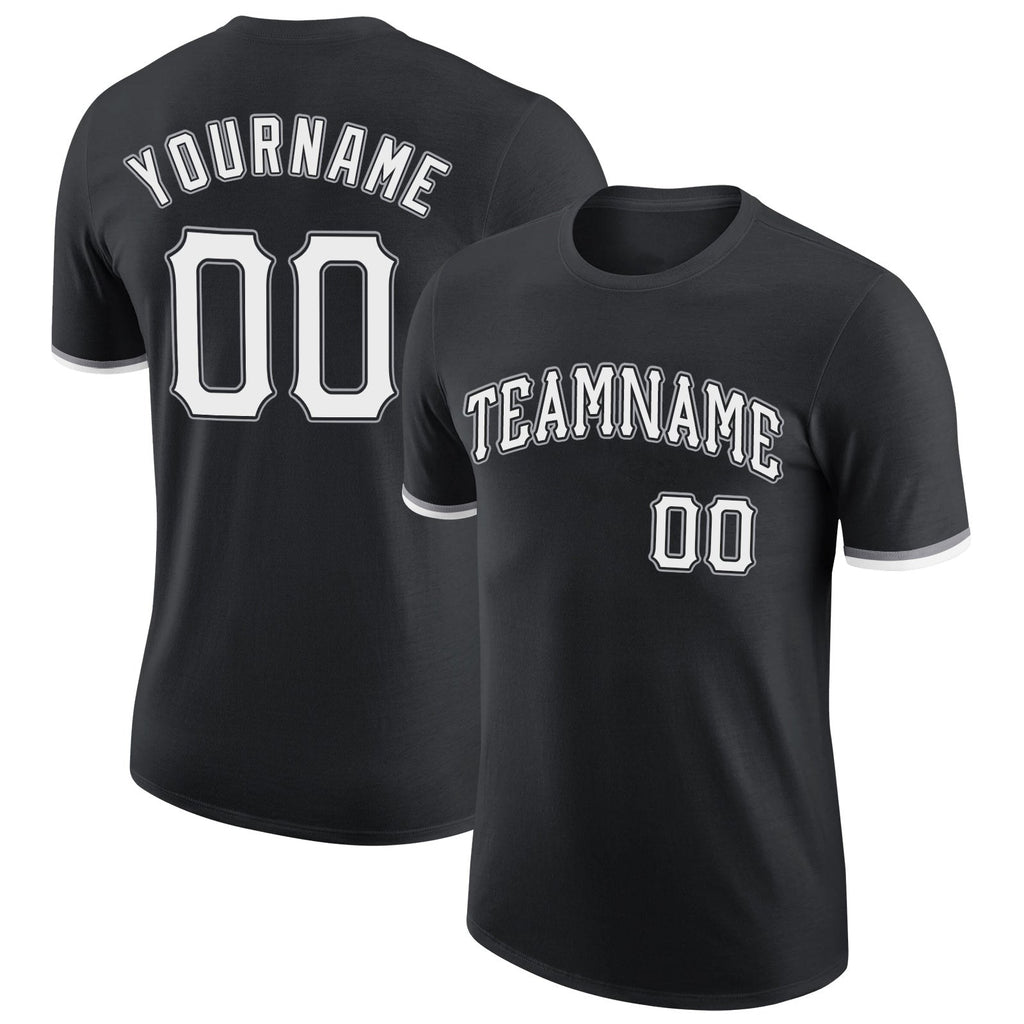 Custom Black White-Gray Performance T-Shirt photo 1