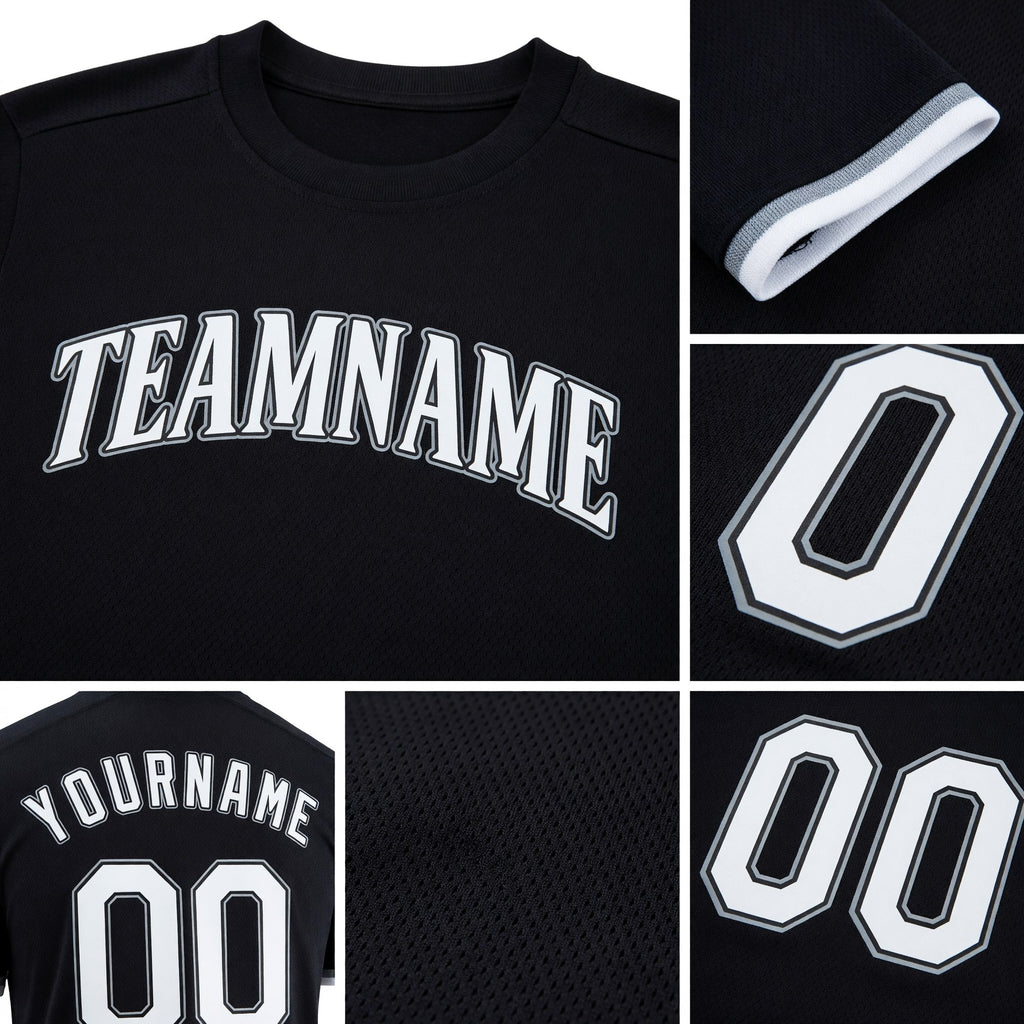 Custom Black White-Gray Performance T-Shirt detail