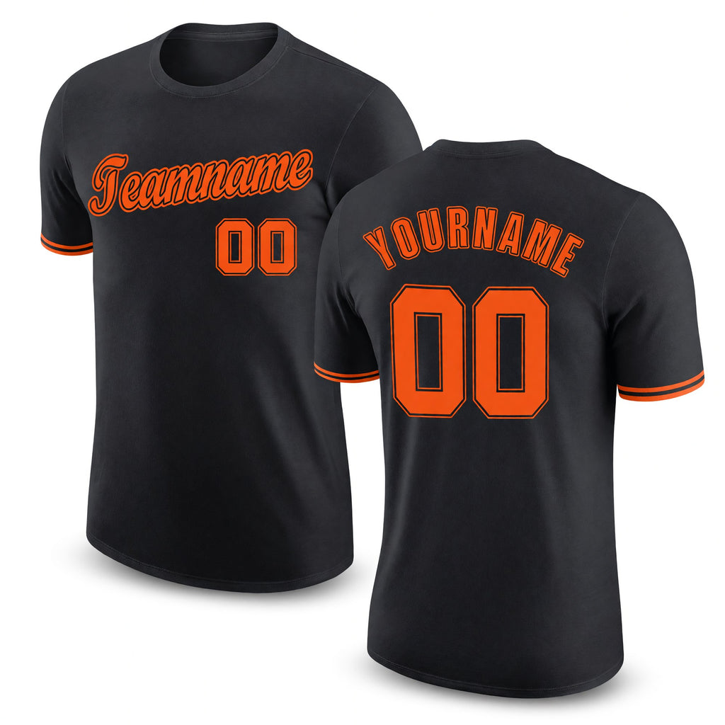 Custom Black Orange-Black Performance T-Shirt