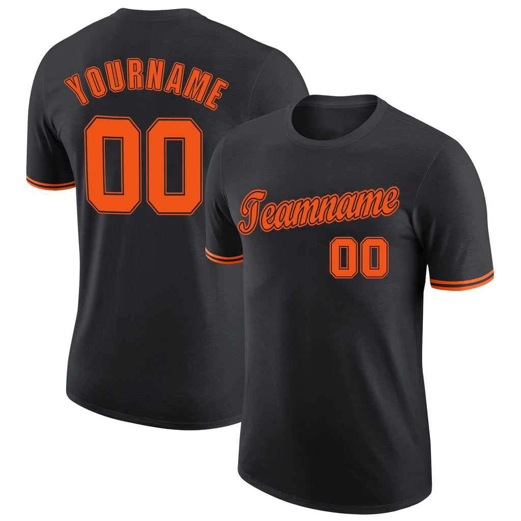 Custom Black Orange-Black Performance T-Shirt photo 1