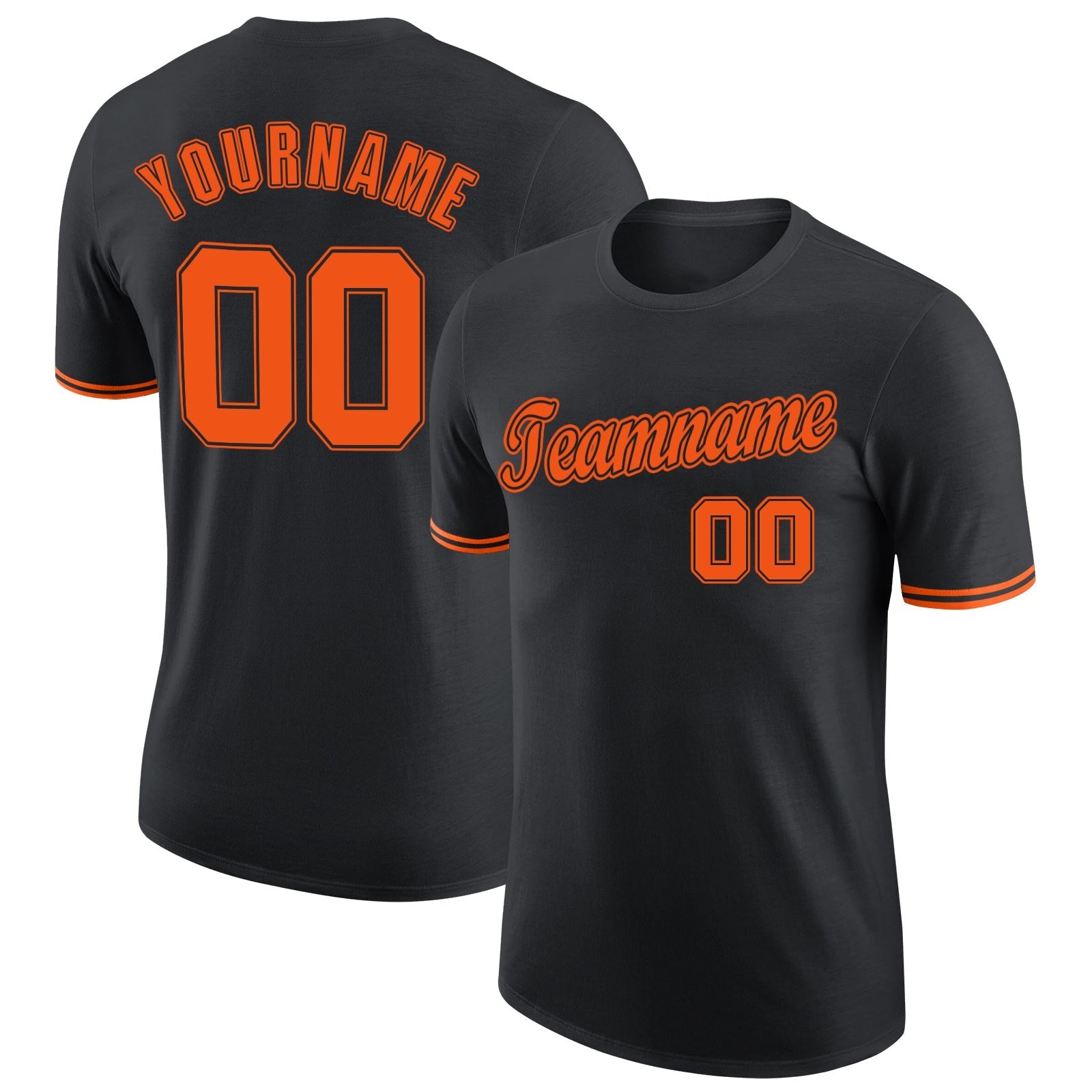 Custom Black Orange-Black Performance T-Shirt photo 1