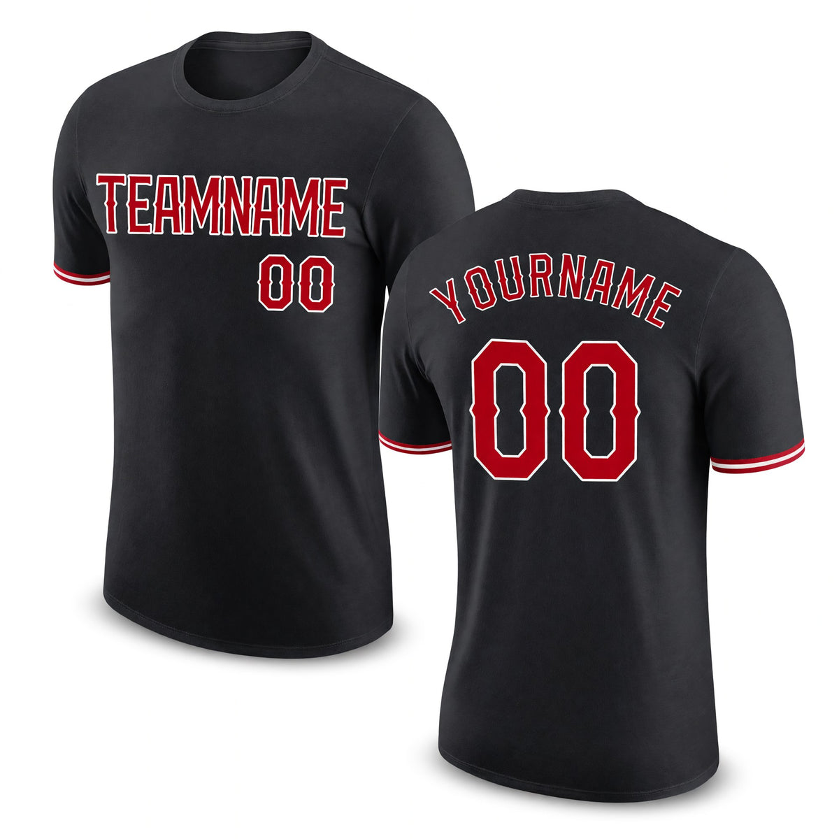 Custom Black Red-White Performance T-Shirt