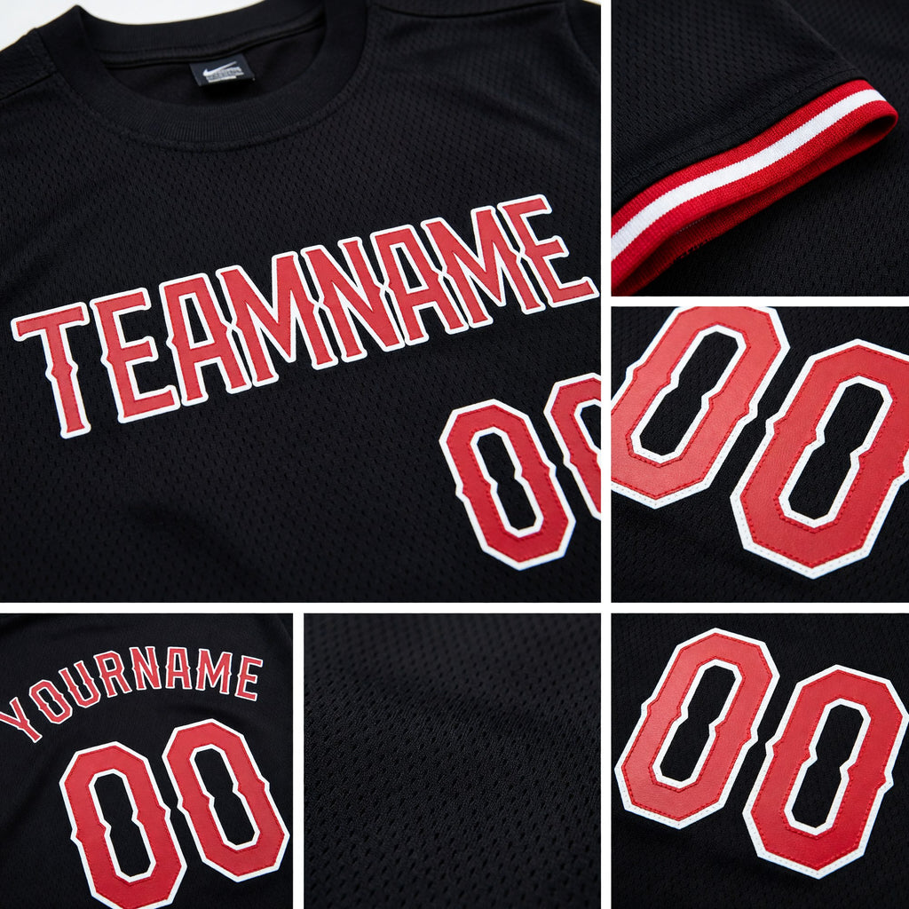 Custom Black Red-White Performance T-Shirt detail
