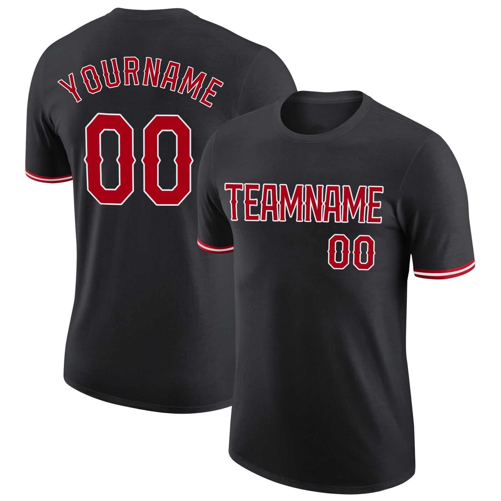 Custom Black Red-White Performance T-Shirt photo 1