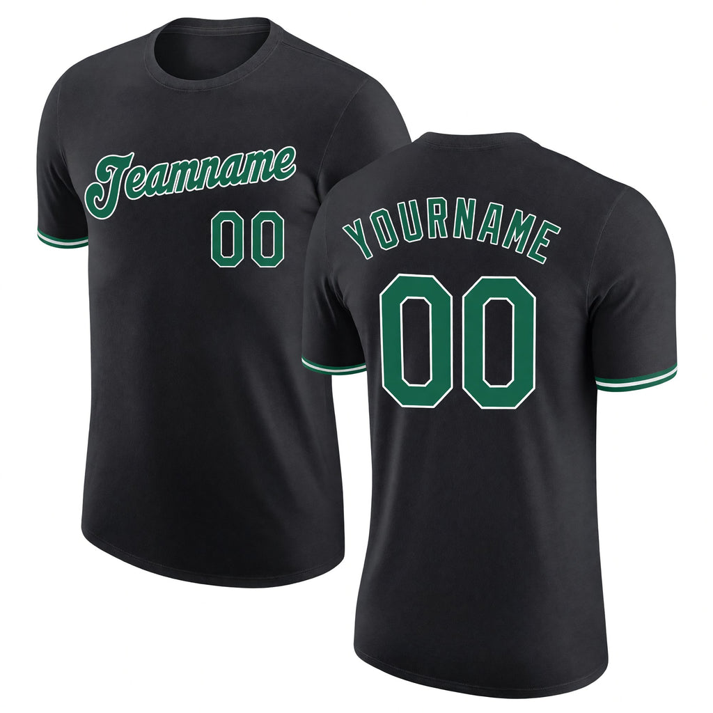 Custom Black Kelly Green-White Performance T-Shirt