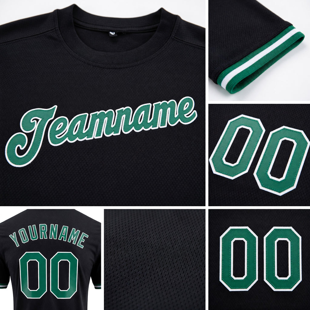 Custom Black Kelly Green-White Performance T-Shirt detail