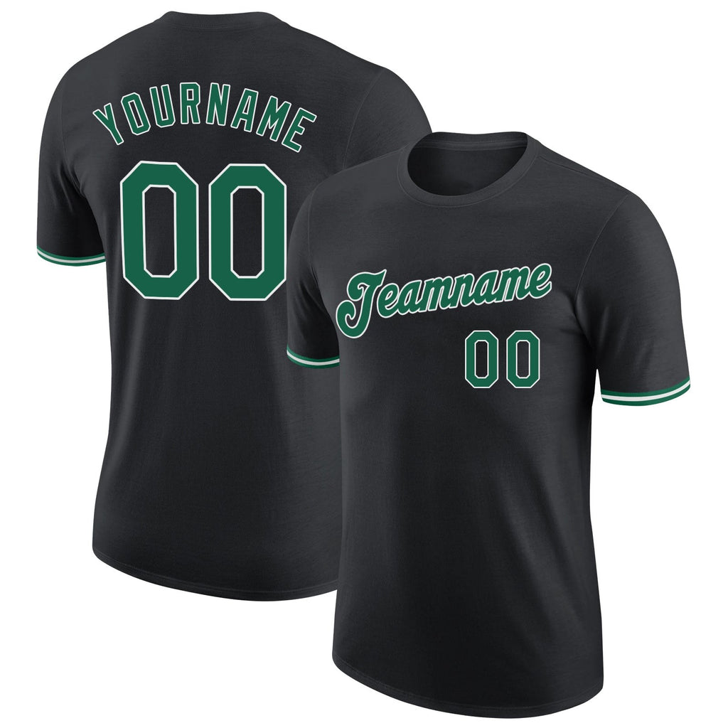 Custom Black Kelly Green-White Performance T-Shirt photo 1