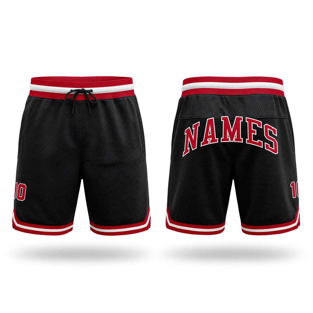 Custom Black Red-White Authentic Throwback Basketball Shorts