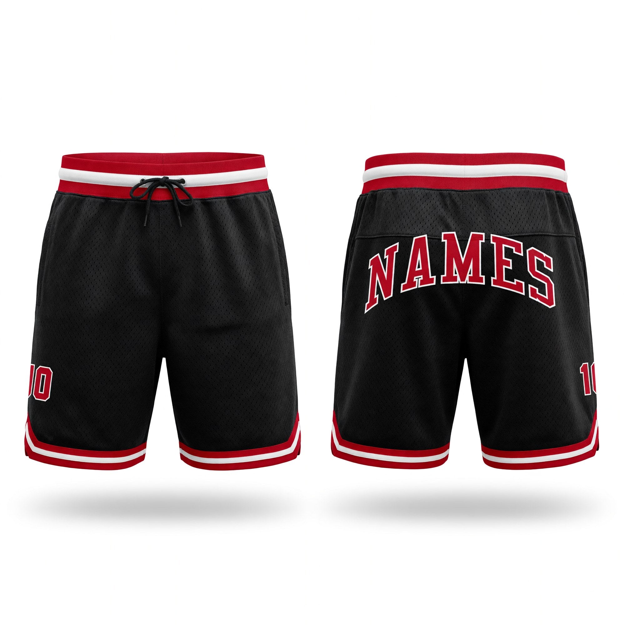 Custom Black Red-White Authentic Throwback Basketball Shorts