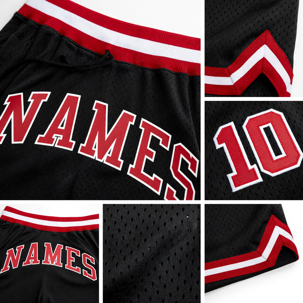 Custom Black Red-White Authentic Throwback Basketball Shorts detail