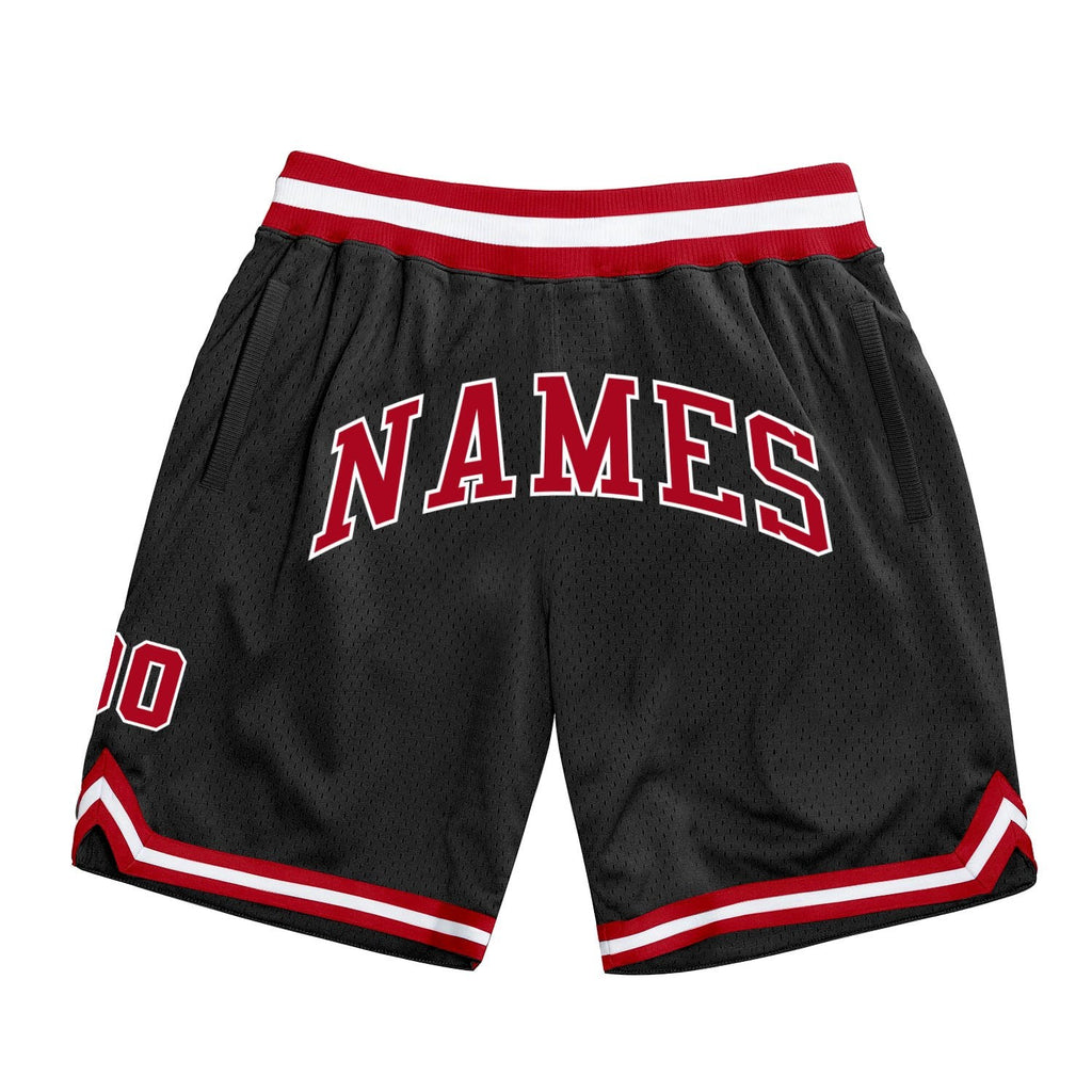 Custom Black Red-White Authentic Throwback Basketball Shorts photo 1