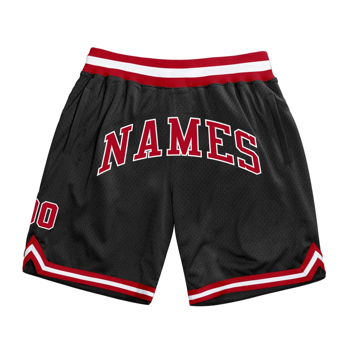 Custom Black Red-White Authentic Throwback Basketball Shorts photo 1