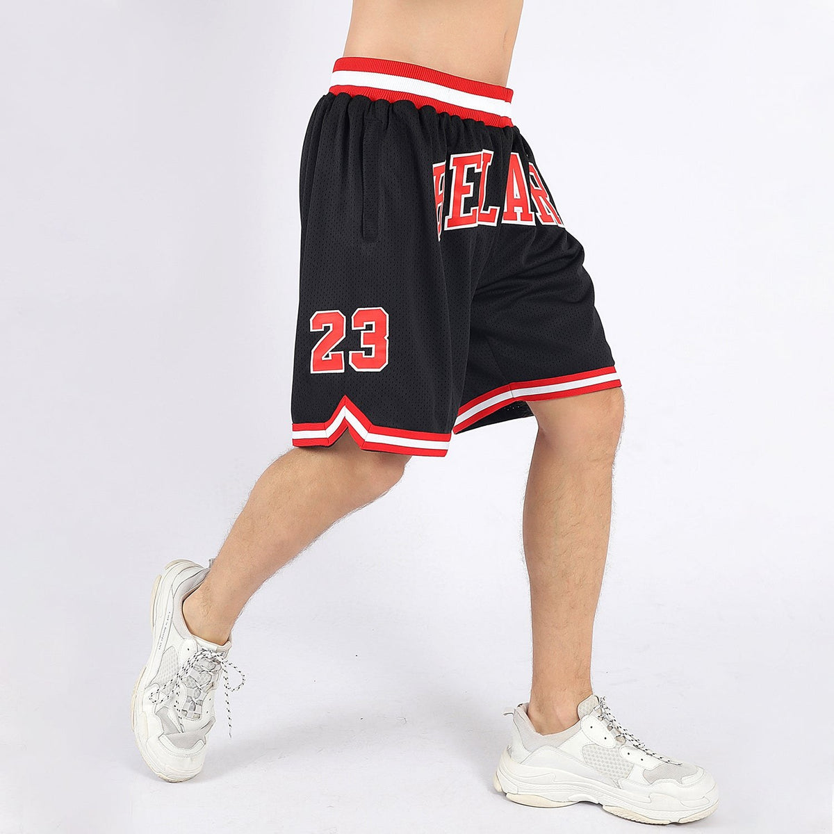 Custom Black Red-White Authentic Throwback Basketball Shorts photo 2