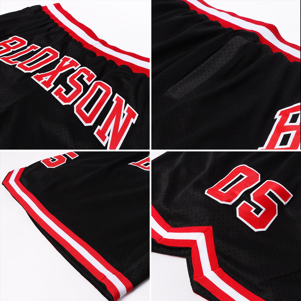 Custom Black Red-White Authentic Throwback Basketball Shorts photo 4
