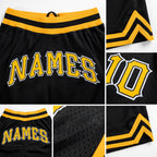 Custom Black Gold-White Authentic Throwback Basketball Shorts detail