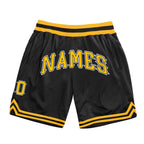 Custom Black Gold-White Authentic Throwback Basketball Shorts photo 1