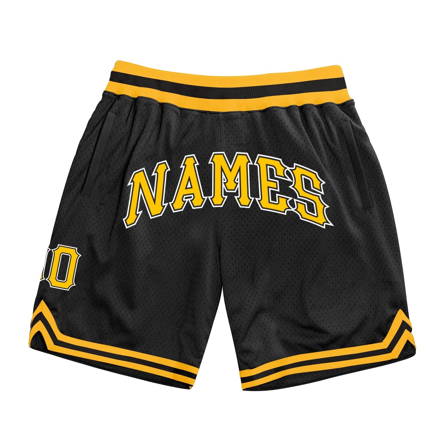 Custom Black Gold-White Authentic Throwback Basketball Shorts photo 1