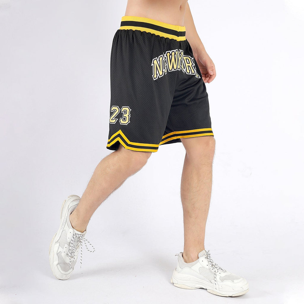 Custom Black Gold-White Authentic Throwback Basketball Shorts photo 2
