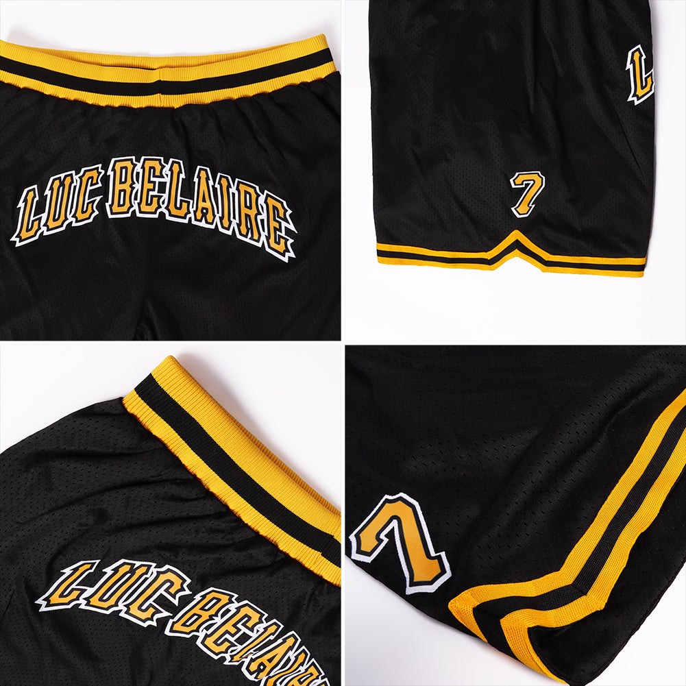 Custom Black Gold-White Authentic Throwback Basketball Shorts photo 4