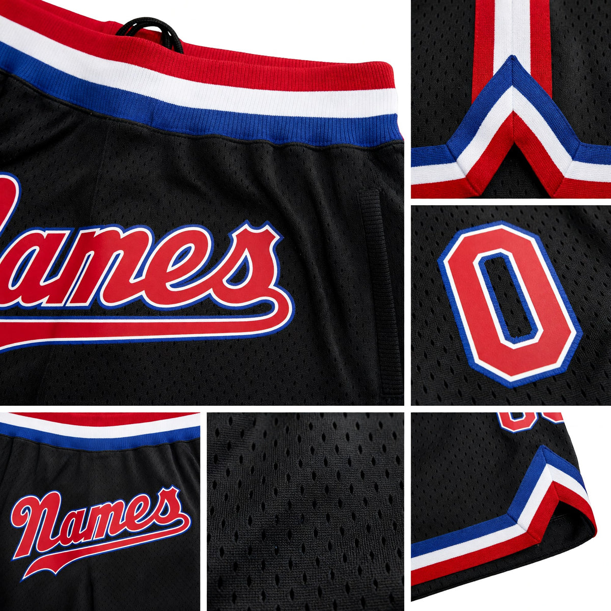 Custom Black Red-Royal Authentic Throwback Basketball Shorts detail