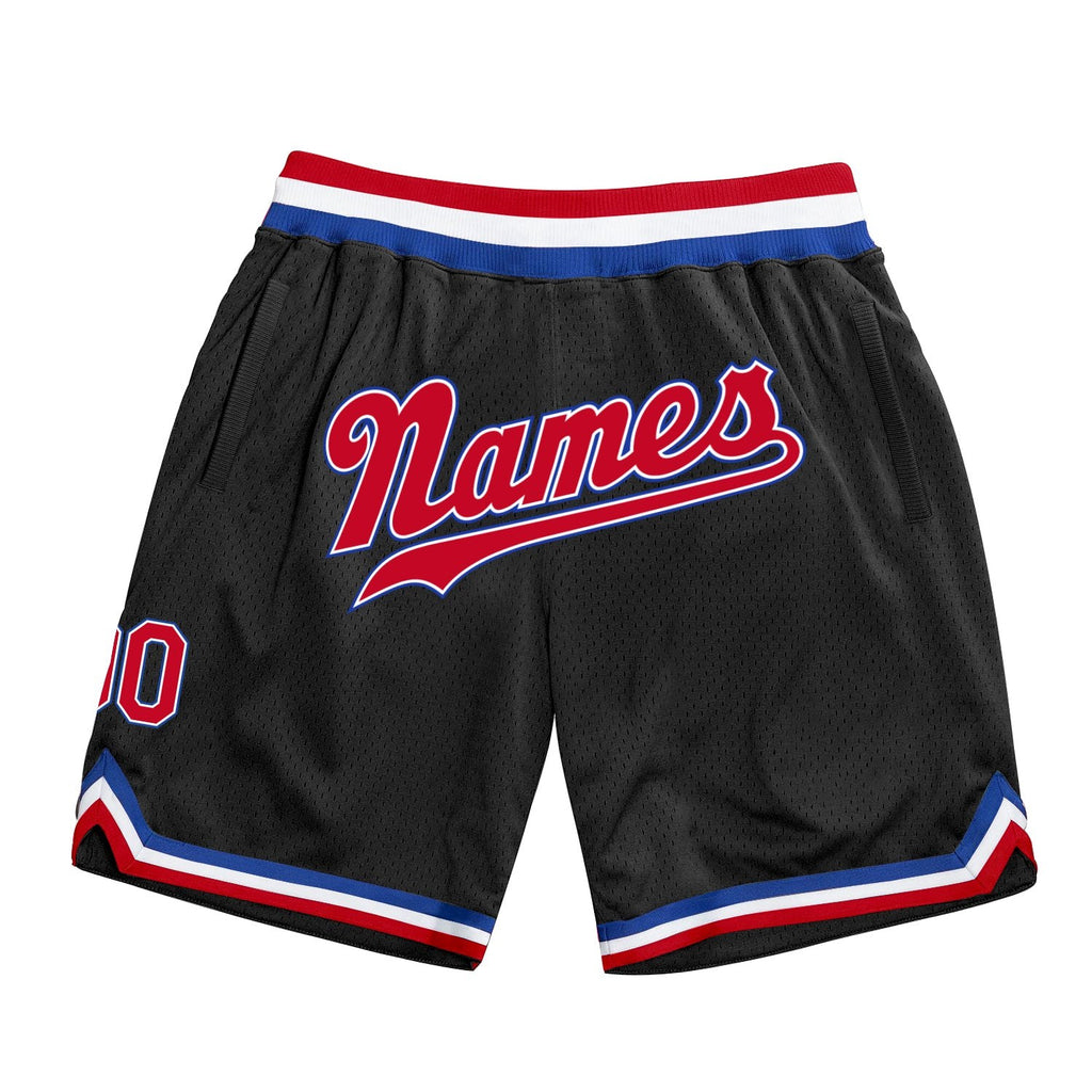 Custom Black Red-Royal Authentic Throwback Basketball Shorts photo 1